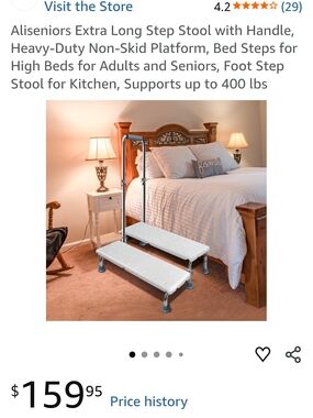 Extra Long Two-Step Bed Stool with Safety Handle - White